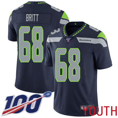 Seattle Seahawks Limited Navy Blue Youth Justin Britt Home Jersey NFL Football #68 100th Season Vapor Untouchable
